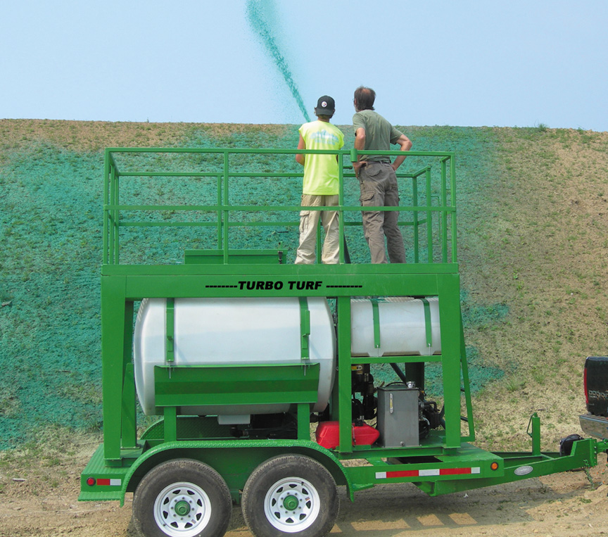 Hydroseeding applied on a slope for erosion control